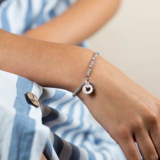 Rose Gold Scratch Disc & Heart Disc Grey Bead Bracelet by Peace of Mind